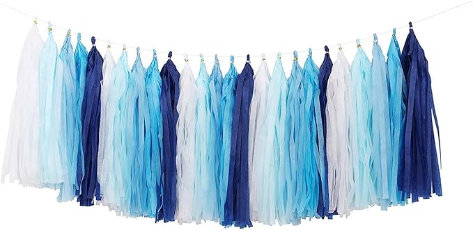 Fonder Mols 25pcs Navy Blue White Tissue Paper Tassel Garland Tassel Banner - Image 3