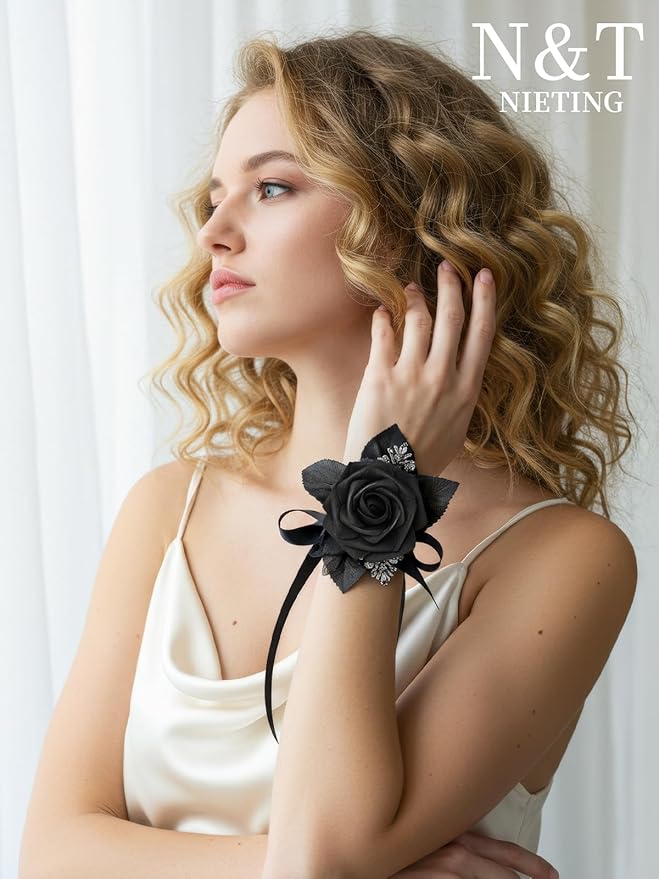 N&T NIETING Artificial Flowers Black Rose 25pcs Real Touch Flowers Perfect - Image 4