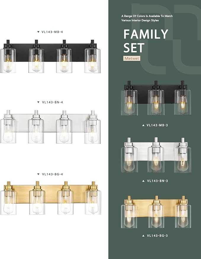 4-Light Bathroom Light Fixtures, Brushed Nickel Vanity Light - Image 5