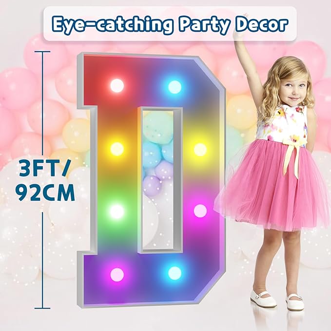 3FT Colorful Marquee Light Up Letters D, 18 Colors Light Up Alphabet Signs - Image 6