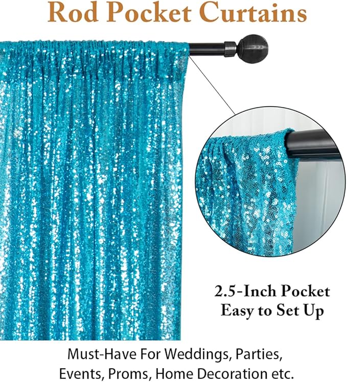 ShinyBeauty Sparkle Backdrop Curtain Aqua 2 Panels Set Sequin Photo Backdrop - Image 5