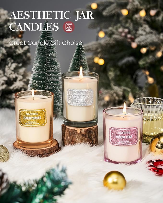 M&SENSE Rose Scented Candles, Classic Size 8.8 oz Glitter Jar Candles, Holiday - Image 6