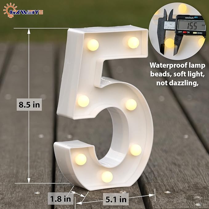 HXWEIYE Light Up Numbers-5, LED Marquee Number Lights Sign 26 Alphabet and 10 - Image 2