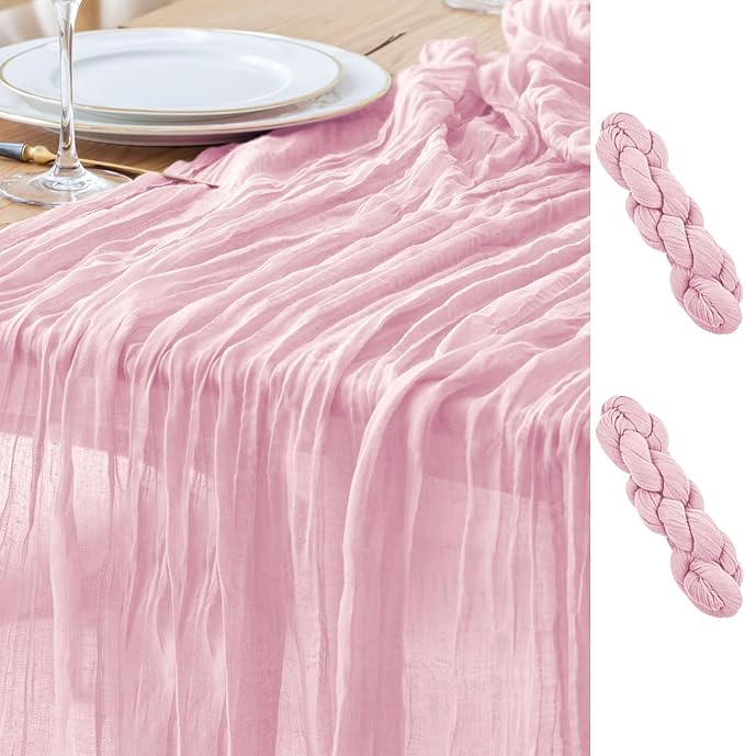 Asee'm 2pcs Cheesecloth Table Runner 120 Inches Blushing Pink Boho Gauze Cheese by Aseem