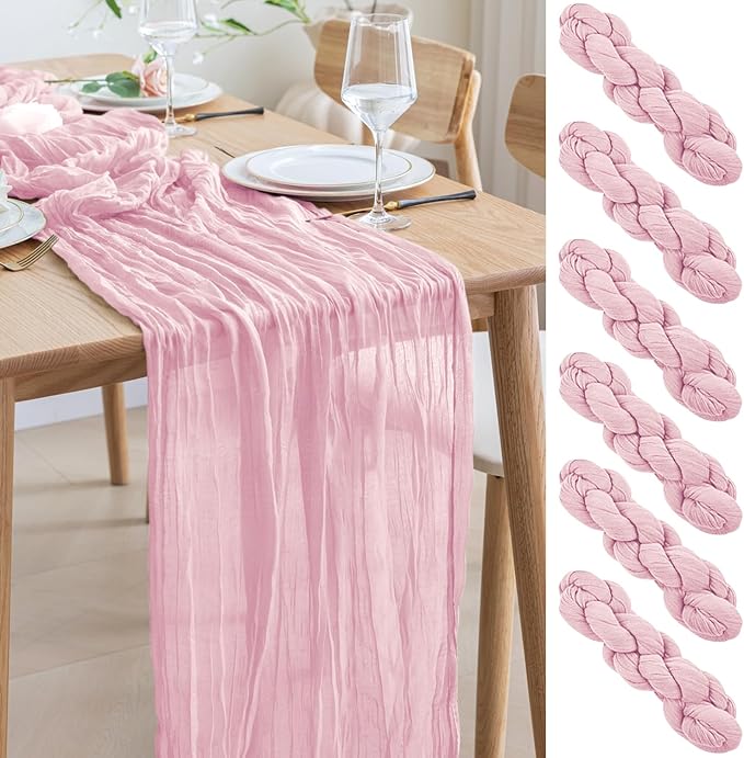 Asee'm 6pcs Cheesecloth Table Runner 120 Inches Blushing Pink Boho Gauze Cheese by Aseem
