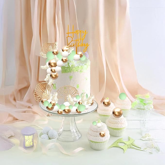 Gyufise 57Pcs Balls Cake Topper Boho Grass Cake topper Pearl Balls Acrylic - Image 7