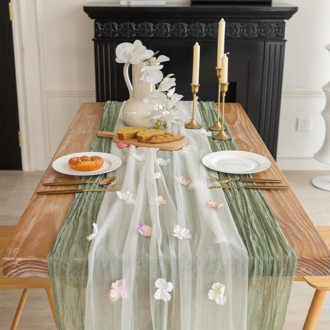 Romantic Artificial Floral Table Runner 10ft Gauze Tulle Lace Table Runner Set by Gzcvba