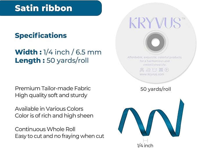 Turquoise Satin Ribbon 1/4 inch X Continuous 50 Yards, Single Face Polyester - Image 3