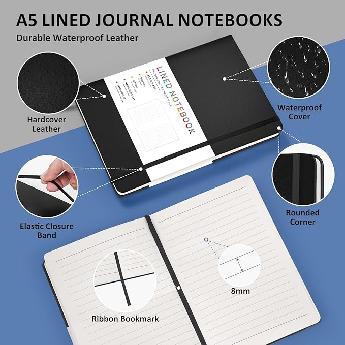 Lined Journal Notebook for Women Men, 200 Pages A5 Hardcover Leather Journals - Image 2