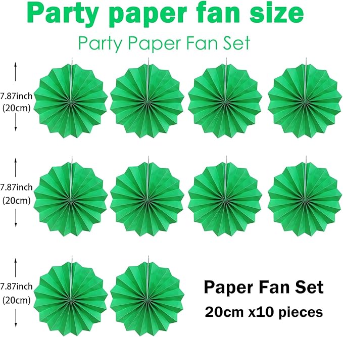 Green Party Decorations, Tennis Party Decorations Party Paper Fans Bulk 8in - Image 2