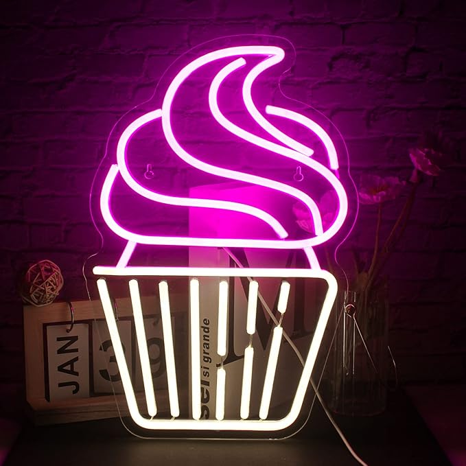 Cupcake Neon Sign Led Pink Warm White Neon Lights by FAXFSIGN
