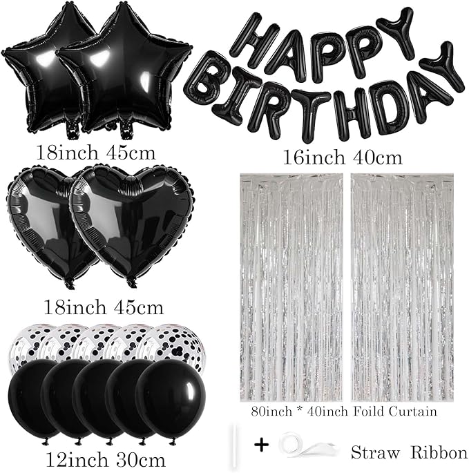 29 Pcs Black Silver Birthday Party Decorations - Image 2