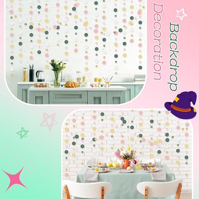 Outus 10 Pieces Colorful Dots Paper Garland Round Glitter Garland Hanging - Image 7