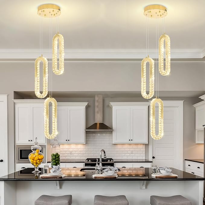Modern Pendant Light for Kitchen Island Crystal Ring Chandelier Gold LED - Image 7