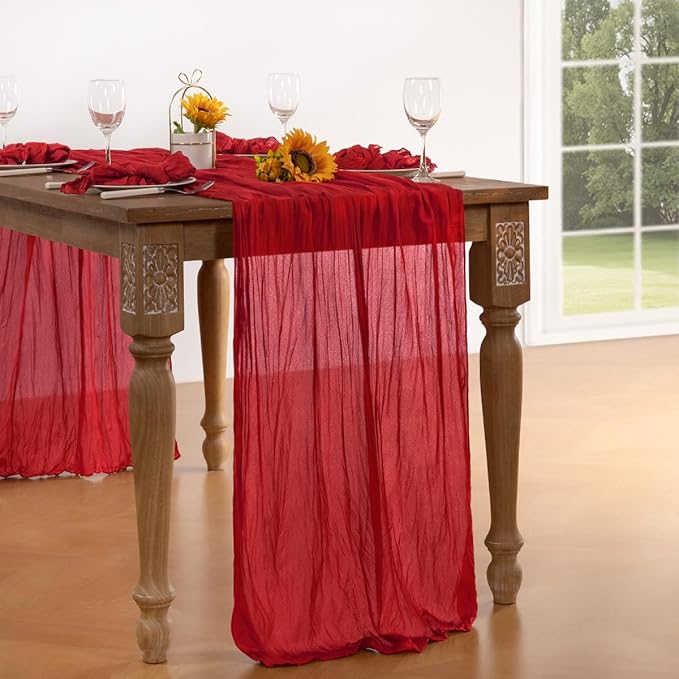 Red Cheesecloth Table Runner 4 Pack Fall Table Runners Boho Gauze 120 Inches - Image 5