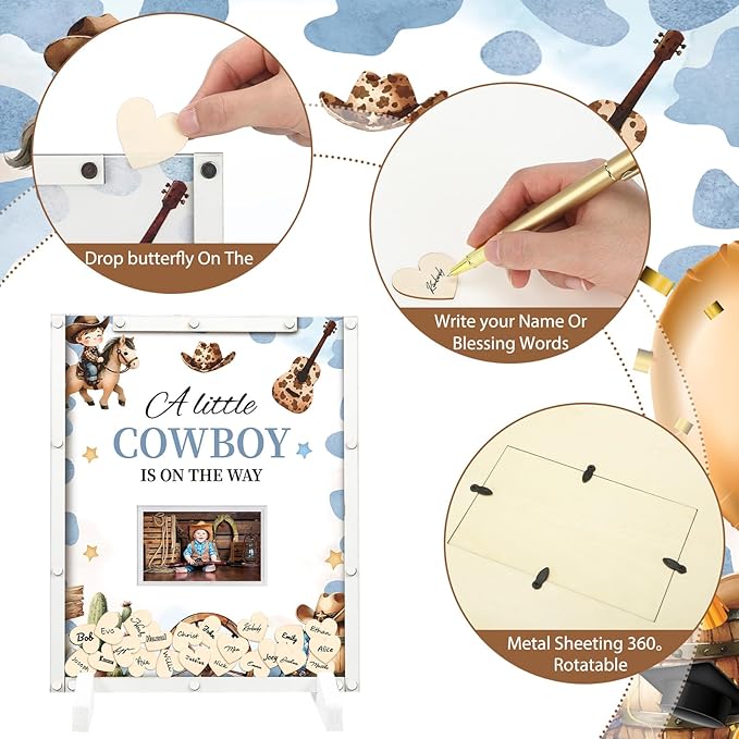 65 Pcs Cowboy Baby Shower Decorations Guest Book Alternatives a Little Cowboy - Image 3