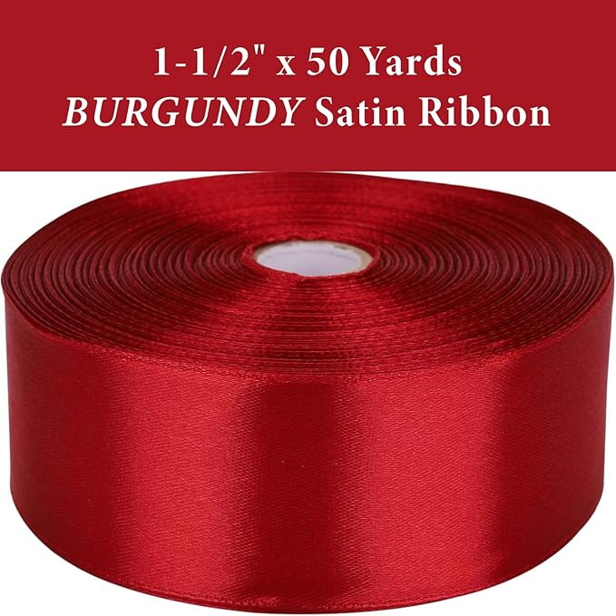 1-1/2" x 50 Yards Burgundy Satin Ribbon Single Faced Fabric Ribbons - Image 3