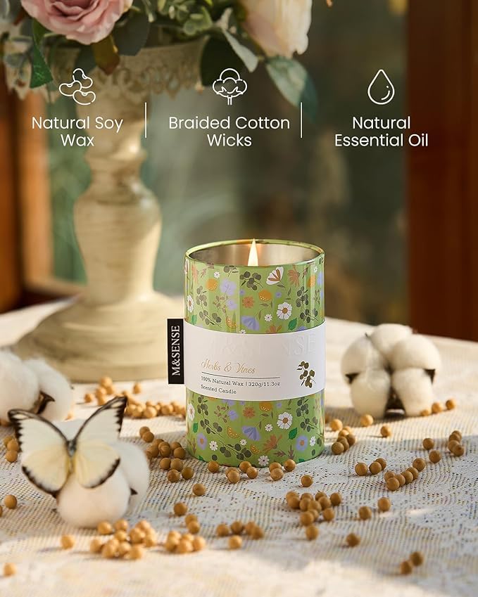 M&SENSE Herbs Vines Scented Candle, Medium Jar Candle 11.3oz Natural Soy Wax - Image 3