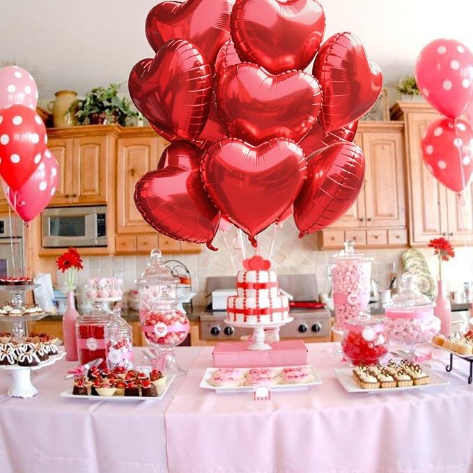TONIFUL 15Pcs 18 Inch Red Heart Balloons Valentine’s Day Heart Shape Foil Mylar - Image 4