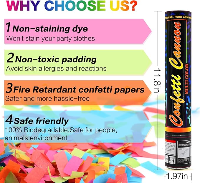 Confetti Cannon Multicolor 12 Pack Biodegradable Confetti Popper Party Confetti - Image 9