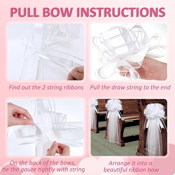 30 Set Wedding Pew Bows with Long Tulle Tails Wedding Aisle Decorations Church - Image 3
