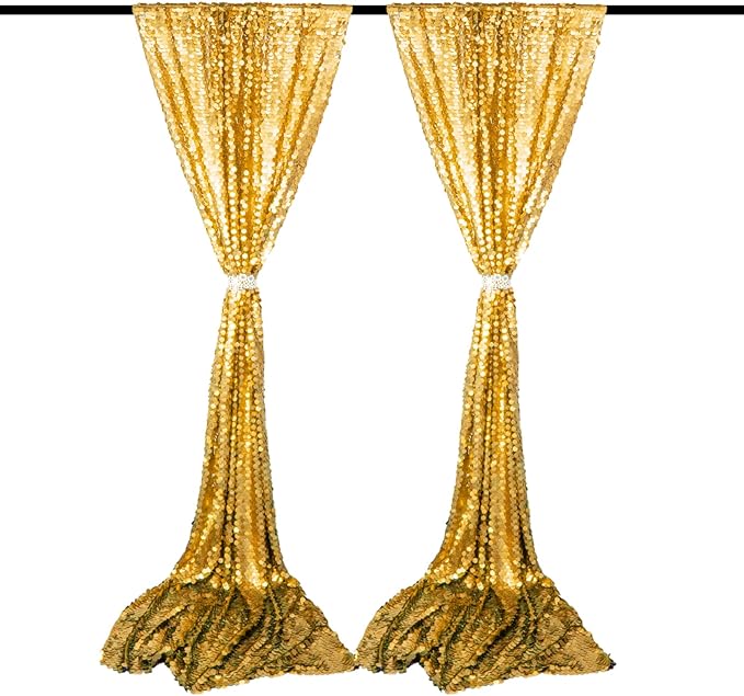 JYFLZQ Gold Payette Sequin Backdrop Curtains 4ft x 8ft 2 Panels Shimmer Wall - Image 2