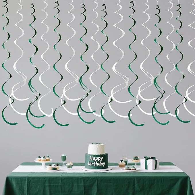 36 Pcs Green White Hanging Swirl Decorations Felt Swirl Streamer Spiral Ceiling - Image 7