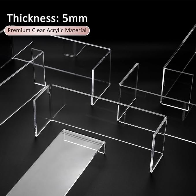 2 Set Large Acrylic Clear Display Risers, 3 Sizes 12" Rectangular Showcase - Image 2