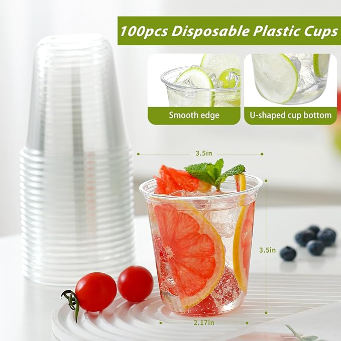 100 Pcs 12oz Disposable Stemless Clear Plastic Cups Crystal Plastic Wine - Image 2