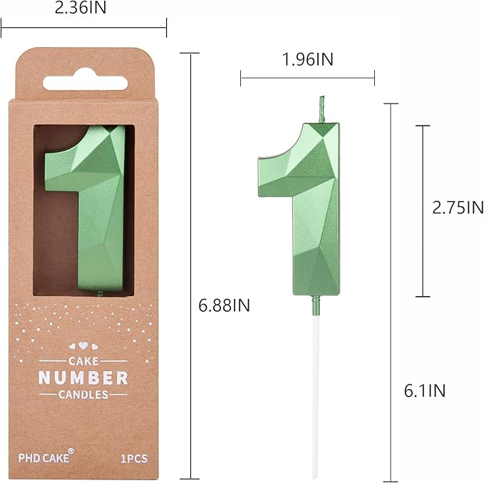 PHD CAKE 2.76 Inch Crystal Green 1 Number Cake Candle, Numeral Birthday Candles - Image 5