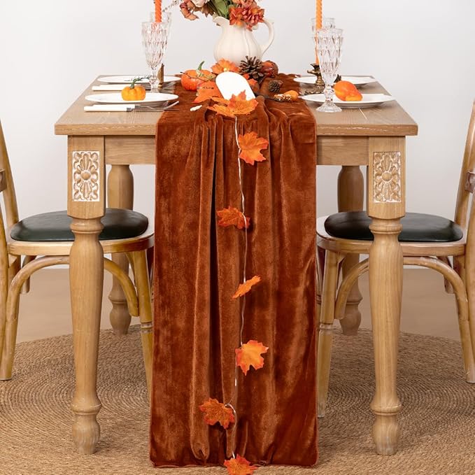 MLMC 2 Pack Terracotta Fall Thanksgiving Table Runner 10ft Luxury Burnt Orange - Image 3