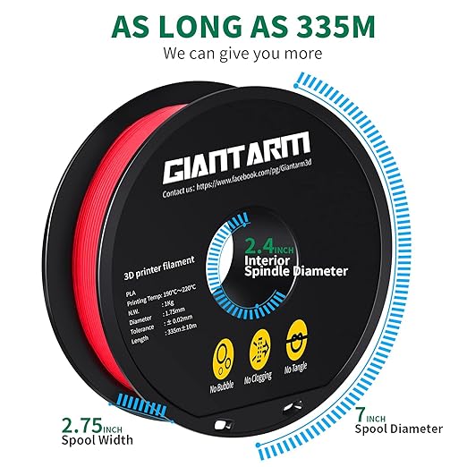 GIANTARM 3D Printer Filament, 1Kg Spool, 1.75mm Dimension Accuracy +/- 0.03mm - Image 7