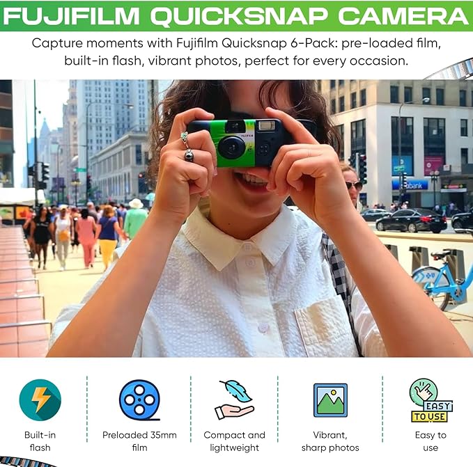 Fuji Film Quicksnap Flash Disposable Camera 400 Iso, 6 Pack, 35mm 27 Exp - Image 3