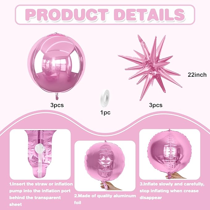 6Pcs Pink Foil Balloons, 22Inch Light Pink 4D Round Ball Balloon and Explosion - Image 6