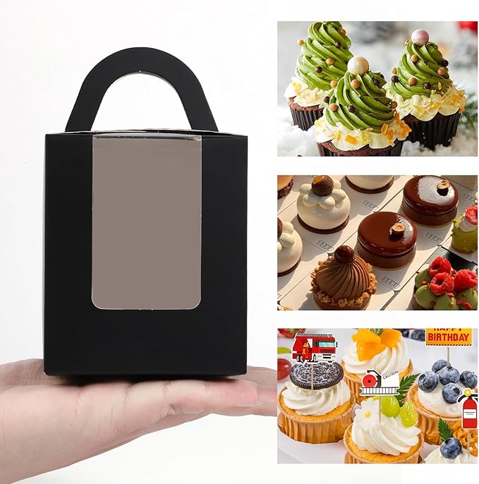 JCD Black Cupcake Boxes Individual 120 Packs Cupcake Holders Disposable Single - Image 3