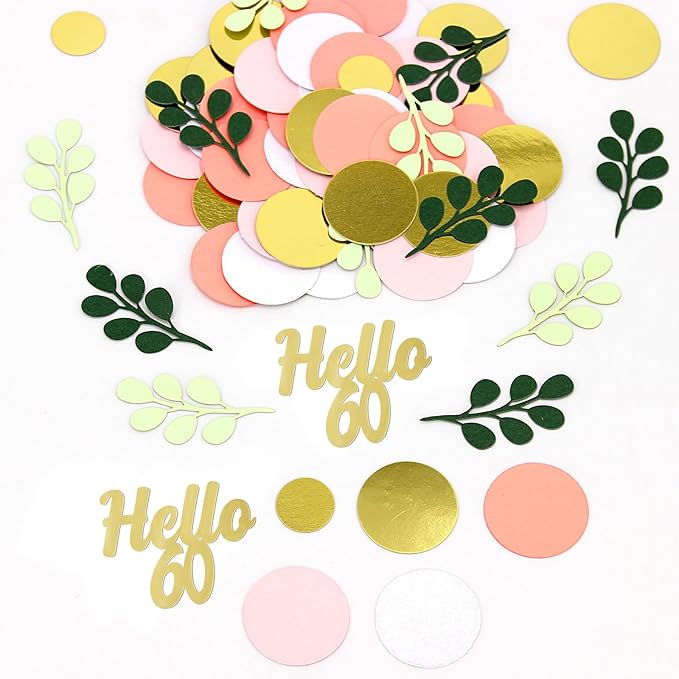 300PC 60TH Birthday Confetti for Table Pink and Sage Green Happy 60TH Birthday - Image 5