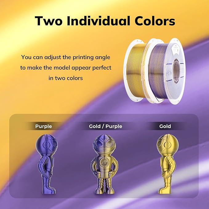 AMOLEN Silk PLA 3D Printer Filament, Dual Color Gold Purple PLA 1.75mm - Image 3
