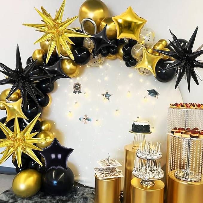 Black and Gold Star Balloons, 22in Large Star Balloons Foil 10in 4-Pointed & - Image 8