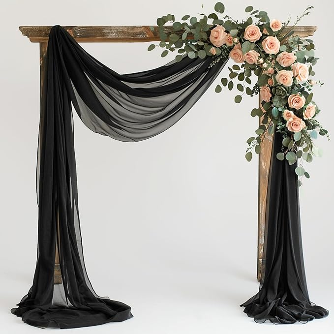 Wokceer Wedding Arch Draping Fabric 28.7" x 20FT Black Sheer Backdrop by Wokceer