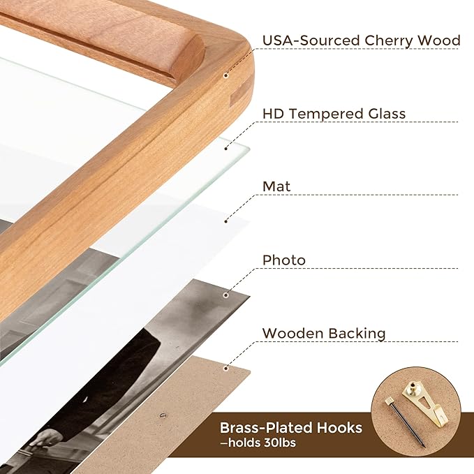12x18 Picture Frame USA-Sourced Natural Cherry Wood Solid Original Wood Photo - Image 4