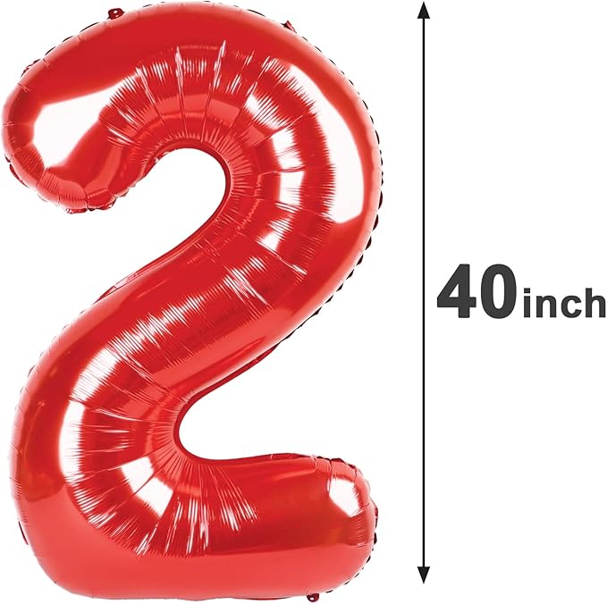 Number Balloon 40 Inch Red 2 Balloon, Number 2 Balloon Two Second 2nd Birthday - Image 2