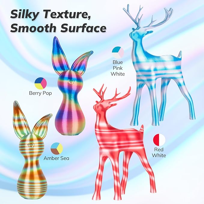 AMOLEN Silk PLA 3D Printer Filament Bundle, Shiny Multicolor Rainbow Pack - Image 2