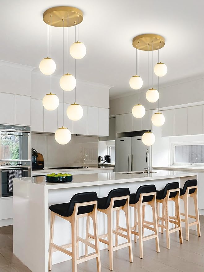 H 87in Globe Pendant Light 6-Lights Modern Hanging Chandelier - Image 2