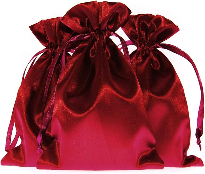 5" x 8" Wine Satin Gift Bags, Jewelry Bags, Wedding Favor Drawstring Bags Baby by Knitial