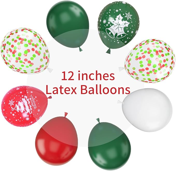 Christmas Balloons, 12 Inch Green Red White Xmax Balloons - Image 3