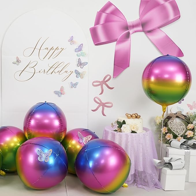6Pcs Gradient Rainbow Round Foil Balloons, Metallic Multicolor Iridescent Mylar - Image 4