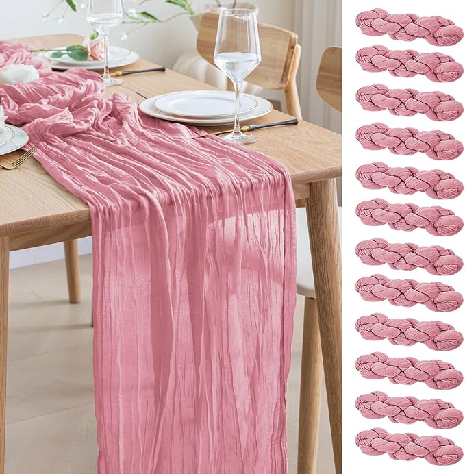Asee'm 12pcs Cheesecloth Table Runner 120 Inches Long Pink Boho Gauze Cheese by Aseem