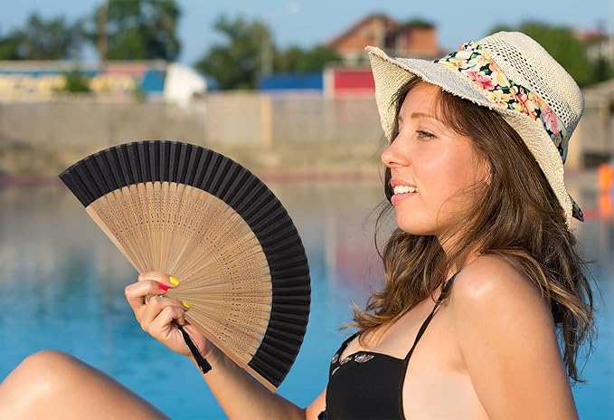 Amajiji Small Folding Hand Fan for Women, Chinese Japanese Vintage Style Bamboo - Image 6