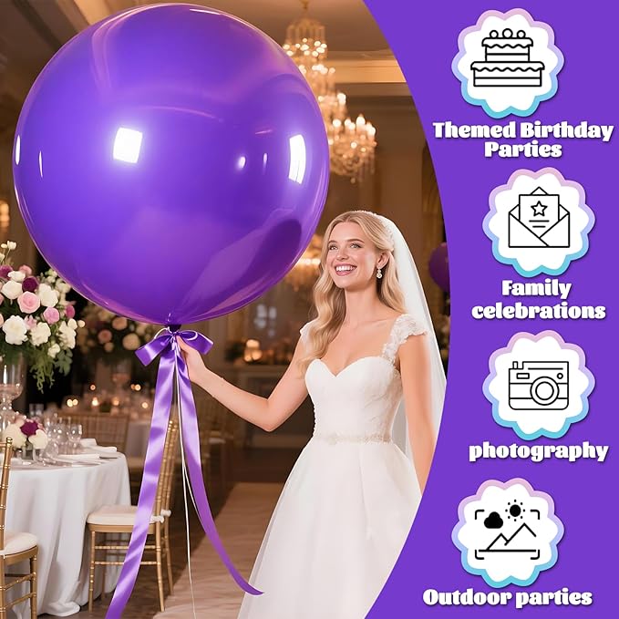 KAWKALSH Purple Balloons 9pcs, 36 Inch Large Balloons - Image 3