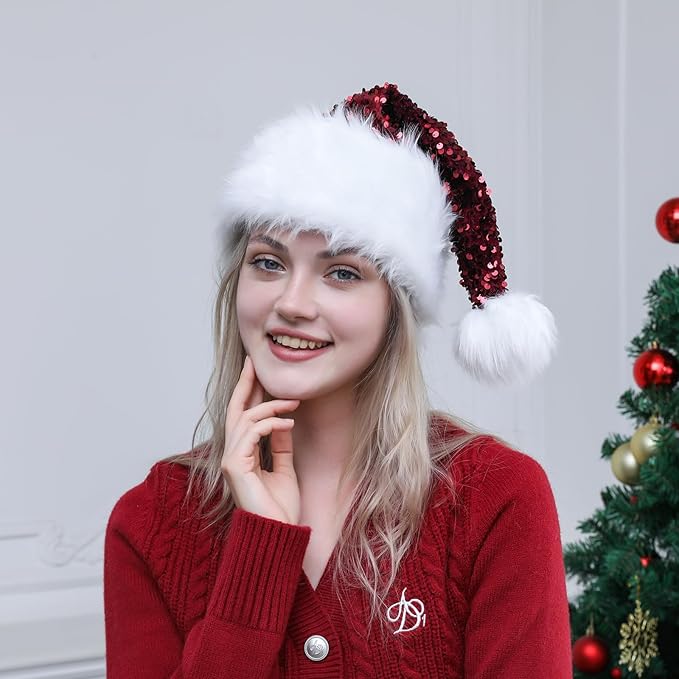 Personalized Sequin Santa Hat for Adults, Xmas Halloween New Year Holiday - Image 5